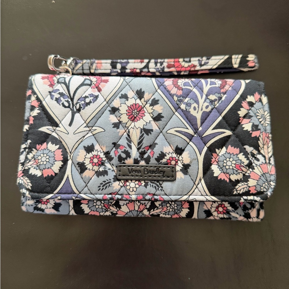 Vera Bradley Floral Wristlet - Black, Blue, and Pink